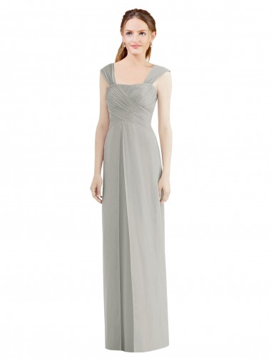 Argent Trapèze Bateau Mousseline Longue Robes demoiselle d'honneur Pas Chre