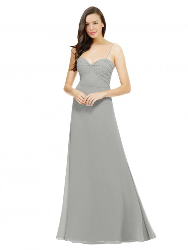 Argent Trapèze Bretelles spaghetti Mousseline Longue Robes demoiselle d'honneur Pas Chre