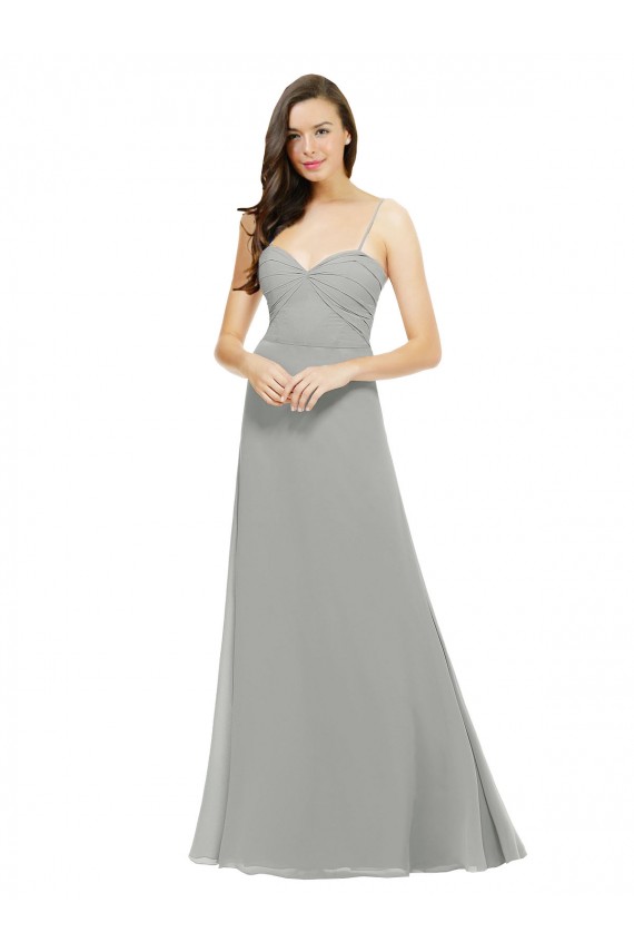 Argent Trapèze Bretelles spaghetti Mousseline Longue Robes demoiselle d'honneur Pas Chère