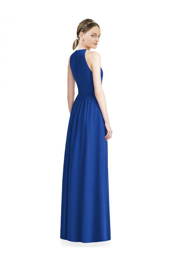 Argent Trapèze Licou Mousseline Longue Robes demoiselle d'honneur Pas Chère