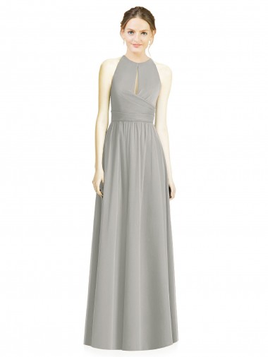 Argent Trapèze Licou Mousseline Longue Robes demoiselle d'honneur Pas Chre