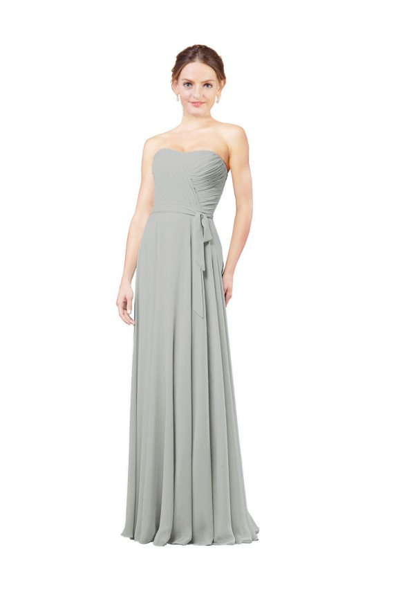 Argent Trapèze Mousseline Longue Robes demoiselle d'honneur Pas Chère