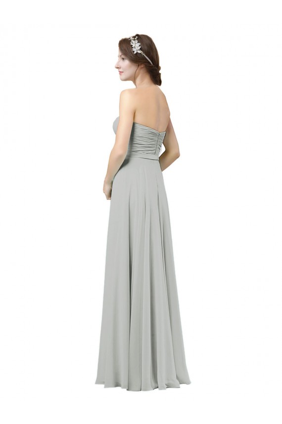 Argent Trapèze Mousseline Longue Robes demoiselle d'honneur Pas Chère