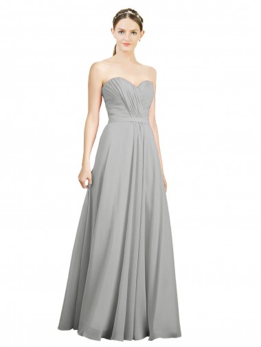 Argent Trapèze Mousseline Longue Robes demoiselle d'honneur Pas Chre