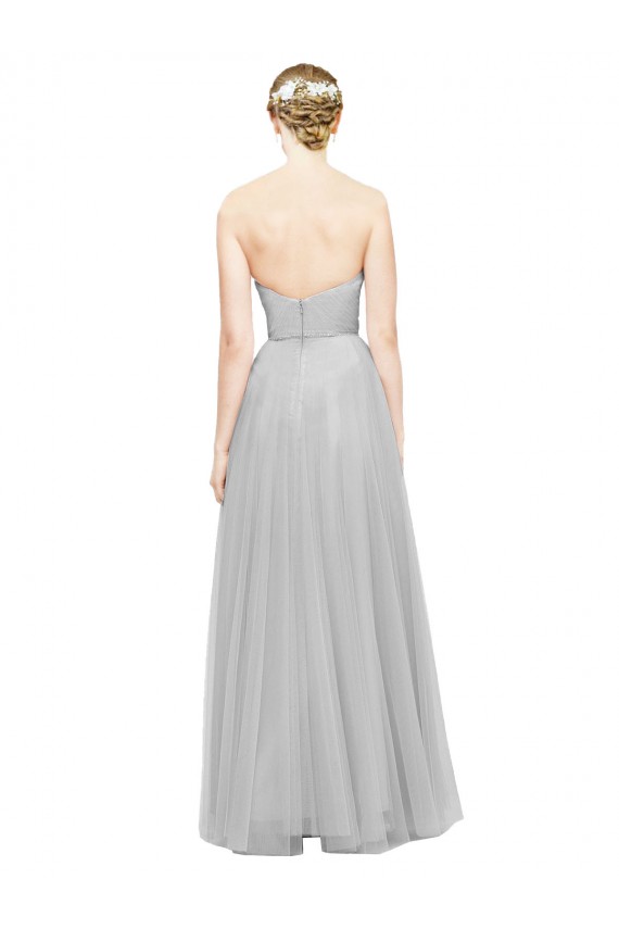 Argent Trapèze Tulle Longue Robes demoiselle d'honneur Pas Chère