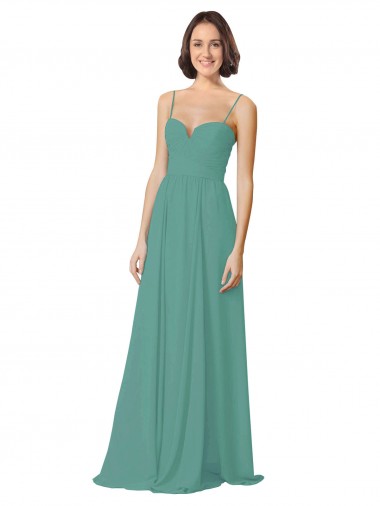 Argent islandais Trapèze Bretelles spaghetti Mousseline Longue Robes demoiselle d'honneur Pas Chre