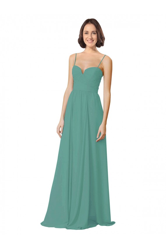 Argent islandais Trapèze Bretelles spaghetti Mousseline Longue Robes demoiselle d'honneur Pas Chère