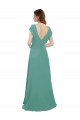 Argent islandais Trapèze Col V Mousseline Longue Robes demoiselle d'honneur Pas Chère