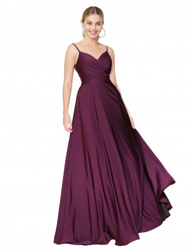 Baie sauvage Trapèze Bretelles spaghetti Crêpe Stretch Longue Formelles Robes demoiselle d'honneur / Robes de soirée / Robes de bal Pas Chre