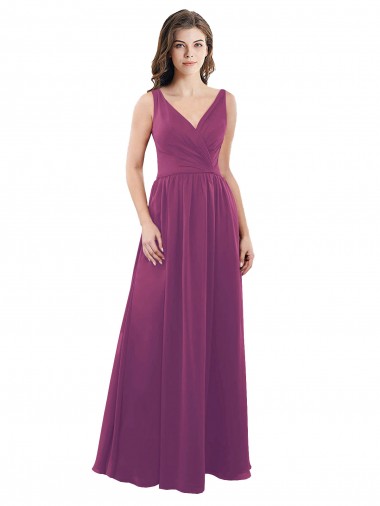 Baie sauvage Trapèze Col V Mousseline Longue Robes demoiselle d'honneur Pas Chre