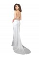 Blanc Fourreau Balayage train Satiné Soyeux Simple Plage Robes de mariée Pas Chère