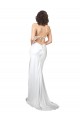 Blanc Fourreau Balayage train Satiné Soyeux Simple Plage Robes de mariée Pas Chère