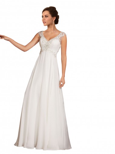 Blanc Fourreau Col V Mousseline Dentelle Robes de mariée Pas Chre