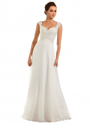 Blanc Fourreau Mousseline Dentelle Robes de mariée Pas Chre
