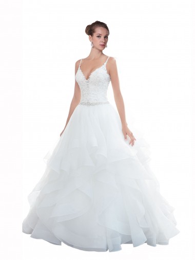 Blanc Princesse Bretelles spaghetti Tulle Plage Robes de mariée Pas Chre
