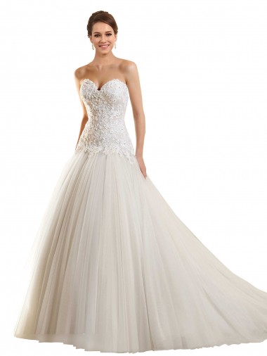Blanc Princesse Tulle Dentelle Robes de mariée Pas Chre