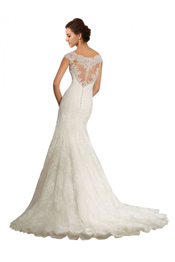 Blanc Sirène Bateau Dentelle Robes de mariée Pas Chère