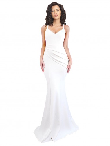 Blanc Sirène Bretelles spaghetti Col Haut Crêpe Stretch Longue Formelles Robes demoiselle d'honneur / Robes de soirée / Robes de bal Pas Chre