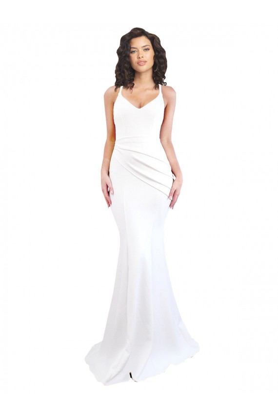 Blanc Sirène Bretelles spaghetti Col Haut Crêpe Stretch Longue Formelles Robes demoiselle d'honneur / Robes de soirée / Robes de bal Pas Chère