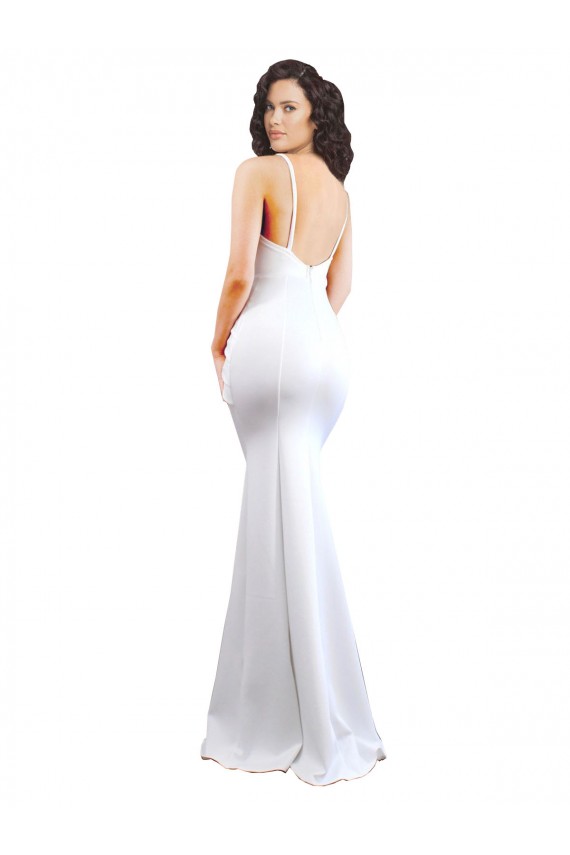 Blanc Sirène Bretelles spaghetti Col Haut Crêpe Stretch Longue Formelles Robes demoiselle d'honneur / Robes de soirée / Robes de bal Pas Chère