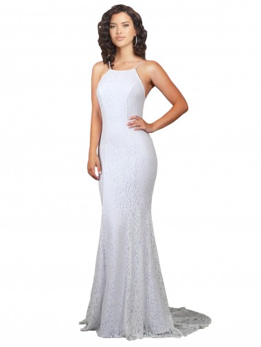 Blanc Sirène Col Haut Balayage train Dentelle Robes de mariée Pas Chre