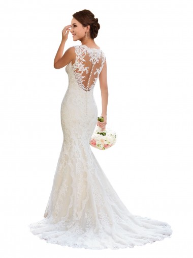 Blanc Sirène Col V Dentelle Robes de mariée Pas Chre