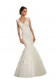 Blanc Sirène Col V Tulle Dentelle Robes de mariée Pas Chère
