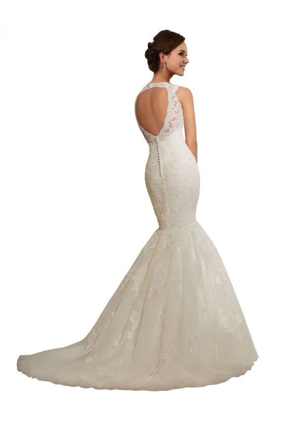 Blanc Sirène Col V Tulle Dentelle Robes de mariée Pas Chère