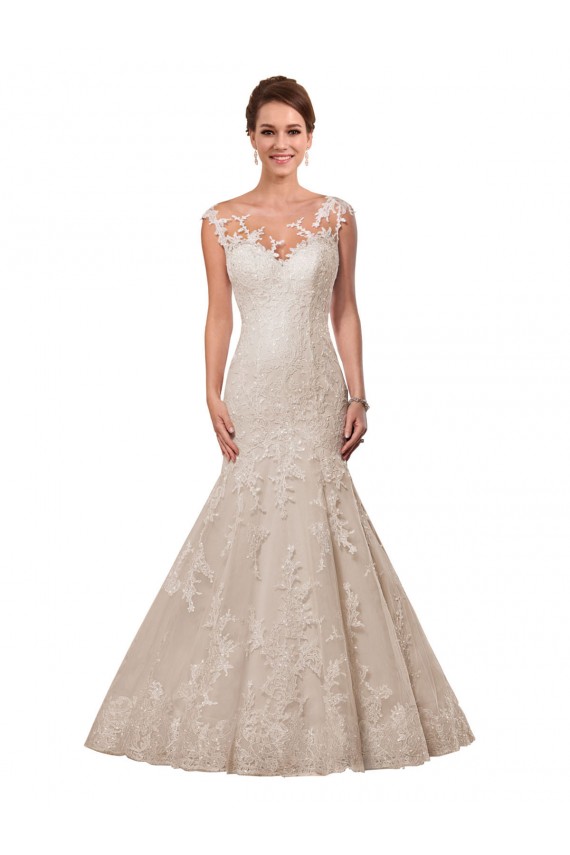 Blanc Sirène Illusion Dentelle Robes de mariée Pas Chère