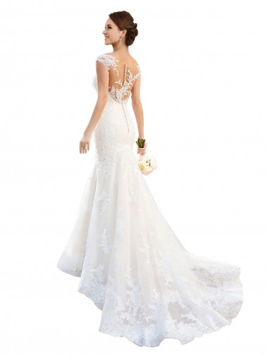 Blanc Sirène Illusion Dentelle Robes de mariée Pas Chre