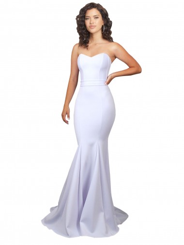 Blanc Sirène Sans bretelle Col Haut Crêpe Stretch Simple Plage Robes de mariée Pas Chre