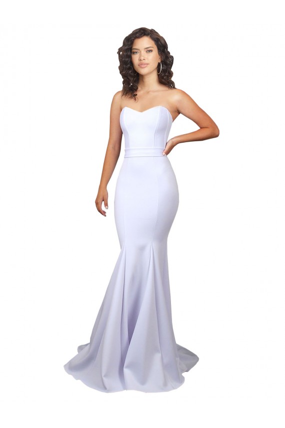 Blanc Sirène Sans bretelle Col Haut Crêpe Stretch Simple Plage Robes de mariée Pas Chère