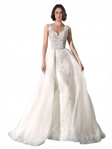Blanc Sirène Tulle Dentelle Robes de mariée Pas Chre