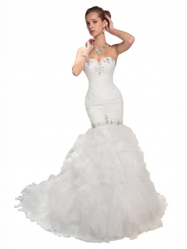 Blanc Sirène Tulle Robes de mariée Pas Chre