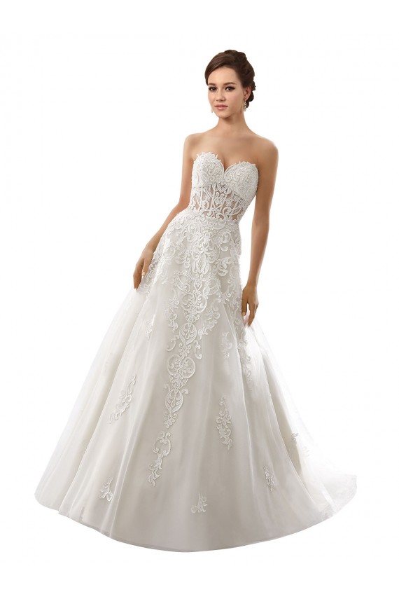Blanc Trapèze Tulle Dentelle Robes de mariée Pas Chère