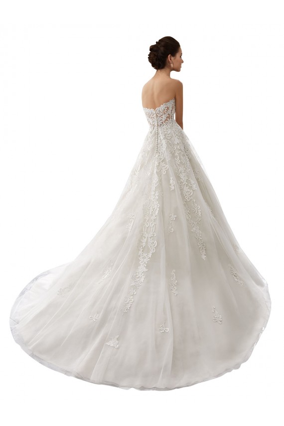 Blanc Trapèze Tulle Dentelle Robes de mariée Pas Chère