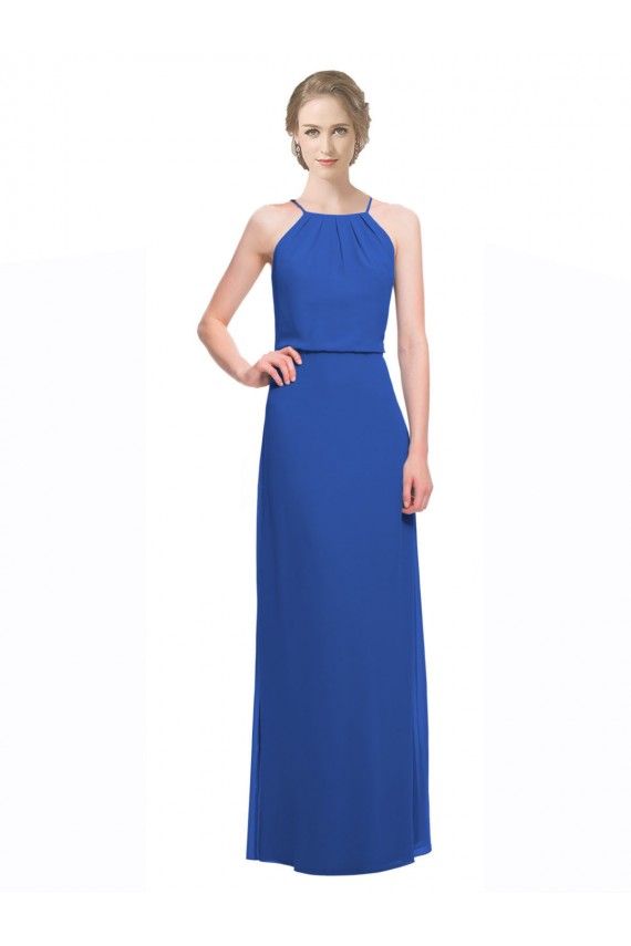 Bleu 135 Trapèze Bretelles spaghetti Mousseline Longue Robes demoiselle d'honneur Pas Chère