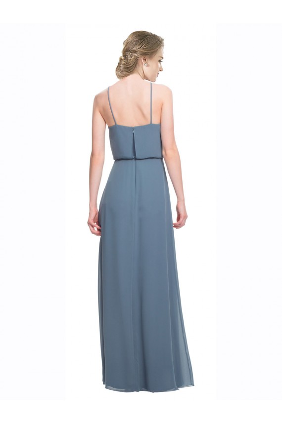 Bleu 135 Trapèze Bretelles spaghetti Mousseline Longue Robes demoiselle d'honneur Pas Chère