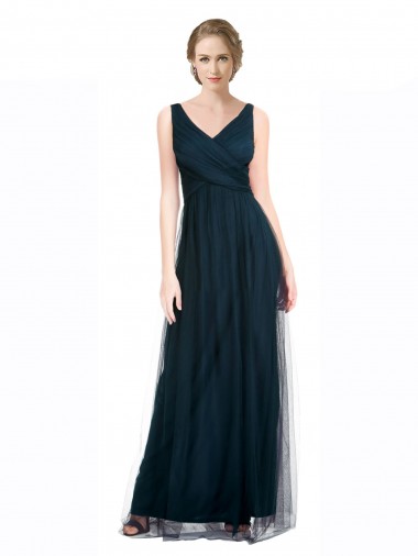 Bleu 7 Trapèze Col V Tulle Longue Robes demoiselle d'honneur Pas Chre