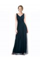 Bleu 7 Trapèze Col V Tulle Longue Robes demoiselle d'honneur Pas Chère