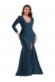 Bleu Atlantic Sirène Col V Satiné Soyeux Longue Formelles Robes demoiselle d'honneur / Robes de soirée / Robes de bal Pas Chère