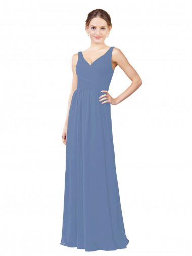 Bleu Windsor Fourreau Col V Mousseline Longue Robes demoiselle d'honneur Pas Chre