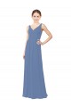 Bleu Windsor Fourreau Col V Mousseline Longue Robes demoiselle d'honneur Pas Chère