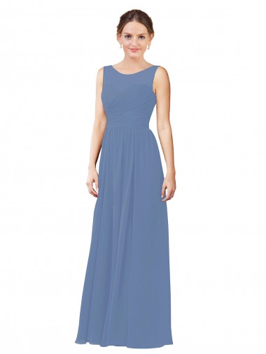 Bleu Windsor Fourreau Illusion Mousseline Longue Robes demoiselle d'honneur Pas Chre
