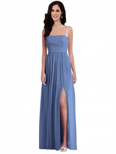 Bleu Windsor Trapèze Bretelles spaghetti Mousseline Longue Robes demoiselle d'honneur Pas Chre