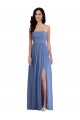 Bleu Windsor Trapèze Bretelles spaghetti Mousseline Longue Robes demoiselle d'honneur Pas Chère