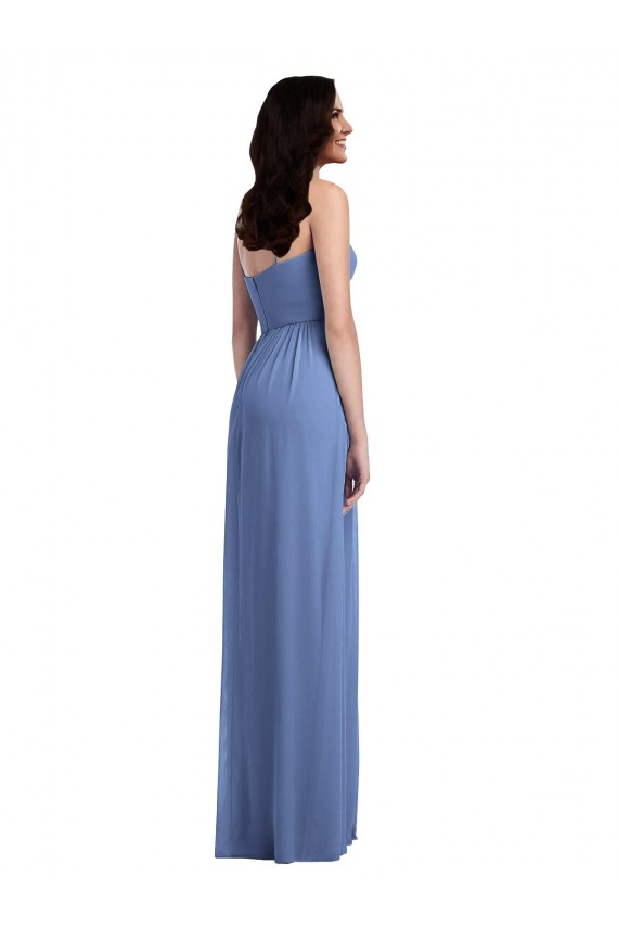 Bleu Windsor Trapèze Bretelles spaghetti Mousseline Longue Robes demoiselle d'honneur Pas Chère