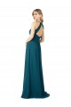 Bleu Windsor Trapèze Col Haut Mousseline Longue Robes demoiselle d'honneur Pas Chère