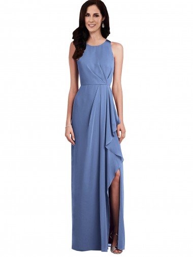 Bleu Windsor Trapèze Col bijou Mousseline Longue Robes demoiselle d'honneur Pas Chre