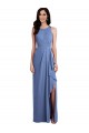 Bleu Windsor Trapèze Col bijou Mousseline Longue Robes demoiselle d'honneur Pas Chère